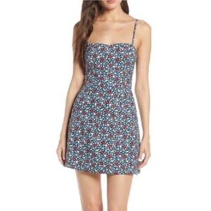 French connection -Floral Square-Neck Mini Dress - Blue